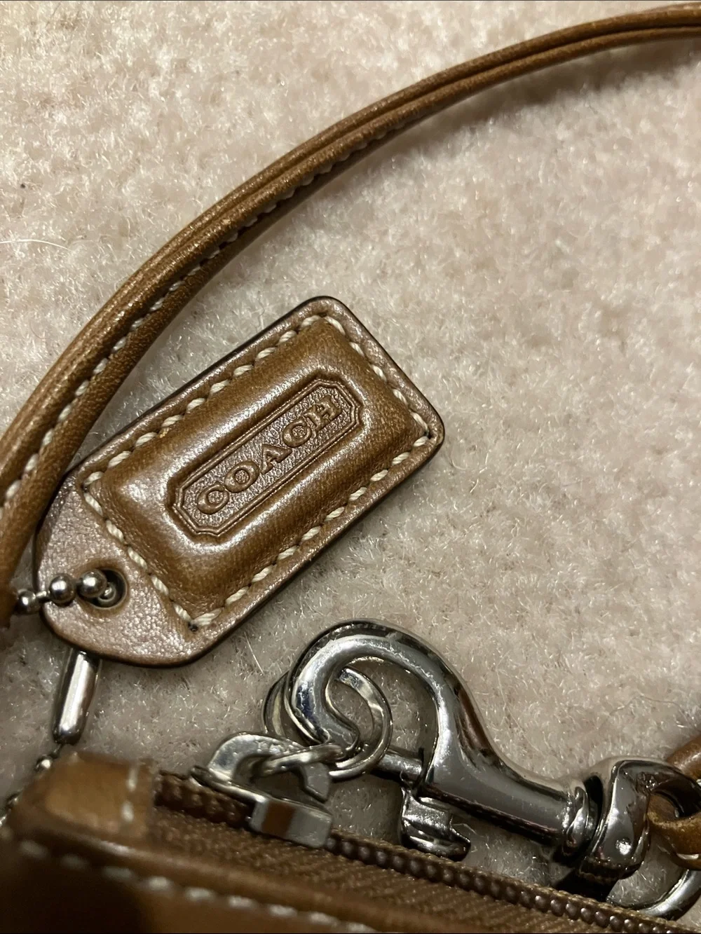 Coach Tan Leather Wristlet with Silver Buckle